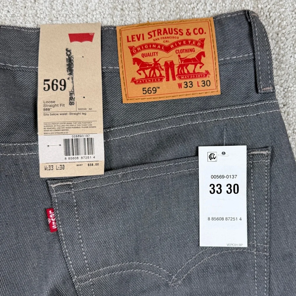 NEW Levi's 569 Mens 33x30 (Actual 35x28) Gray Loose Straight Fit Denim Jeans